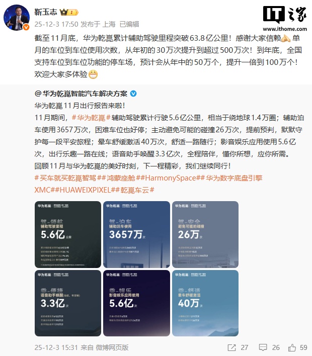 华为靳玉志：支持车位到车位功能的停车场年底预计提升到 100 万个