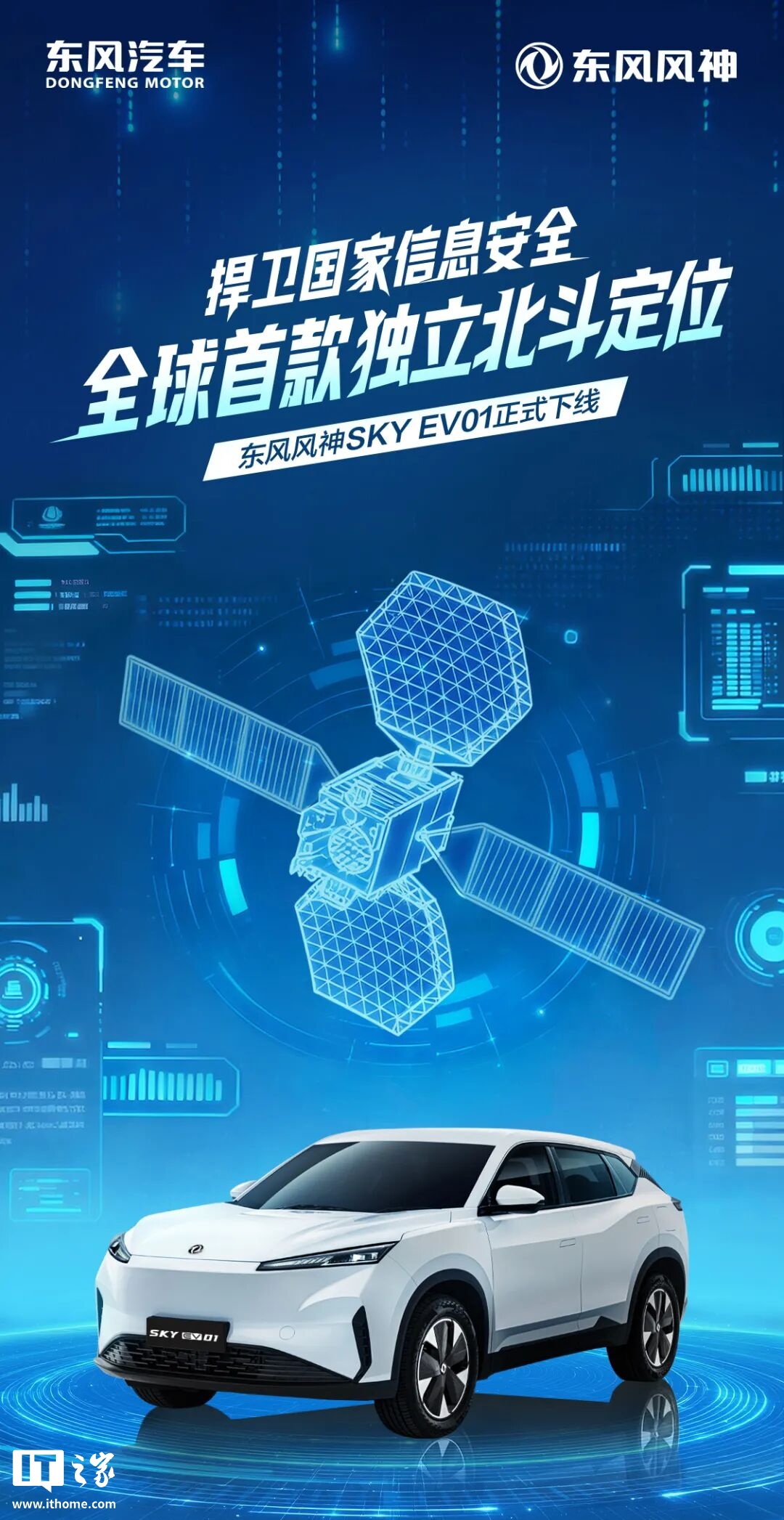 全球首款搭载独立北斗定位系统的量产乘用车：东风风神 SKY EV01 车型下线