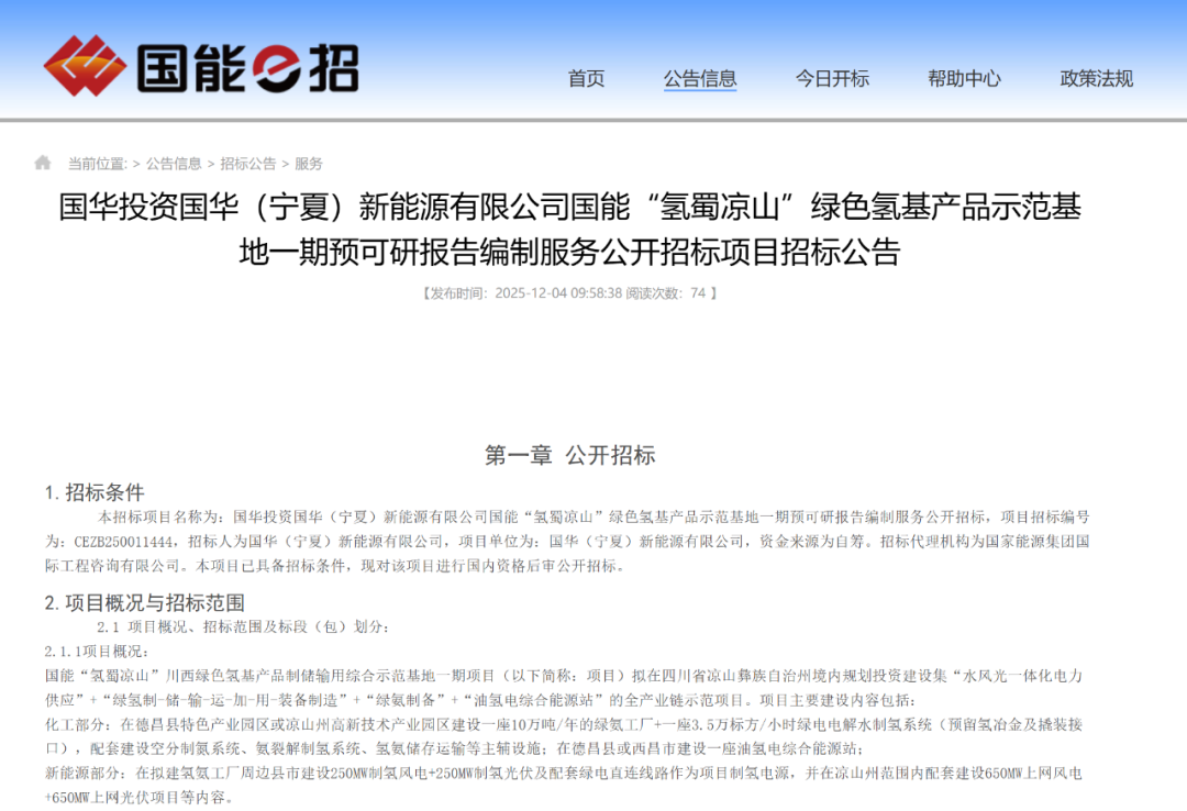 10万吨绿氨！国家能源集团拟建绿色氢基产品基地