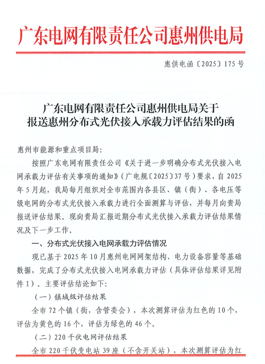 广东惠东县分布式光伏接入电网承载力评估结果公布