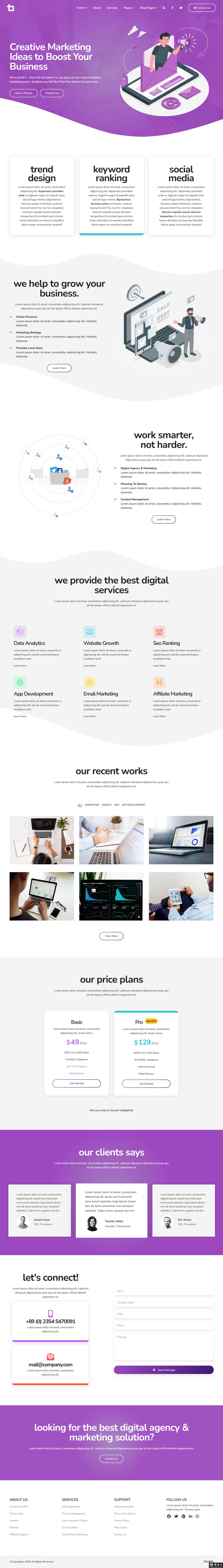 紫色创新数字营销网站模板-PC预览