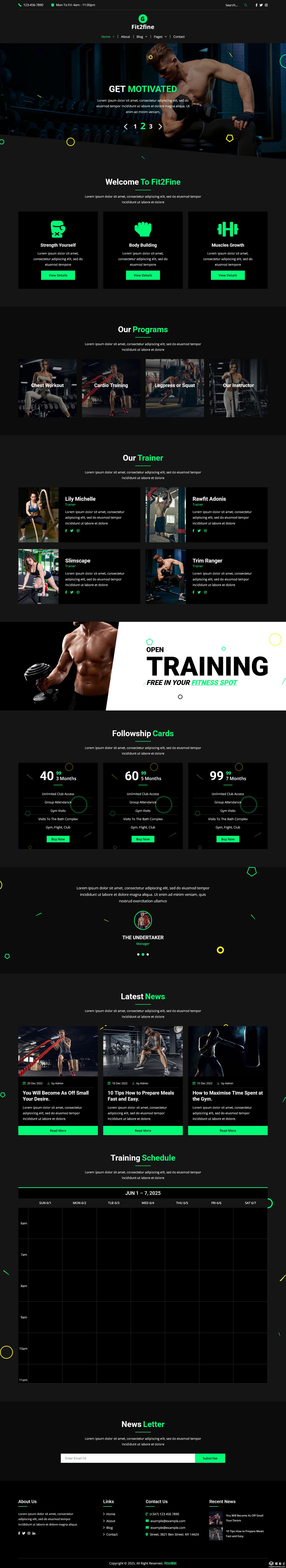 灰黑健身馆俱乐部网站模板-PC预览