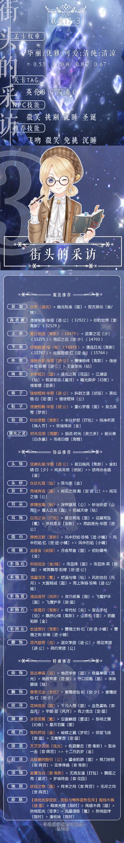 奇迹暖暖街头的采访怎么搭配得高分?奇迹暖暖17-3高分搭配攻略