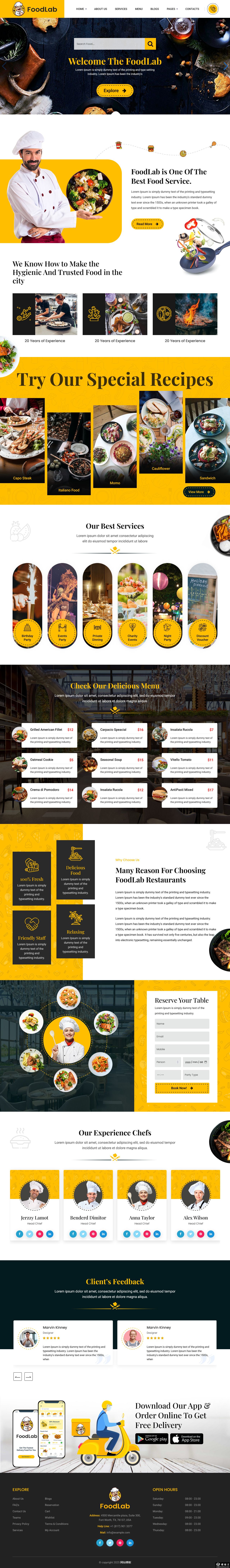 黄色外卖餐厅展示网站模板