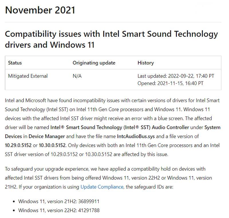 由于蓝屏问题，微软阻止部分英特尔