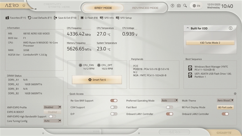 实木元素亮眼！技嘉X870E AERO X3D WOOD主板评测：顶级性能搭配全新设计 DIY审美新高度