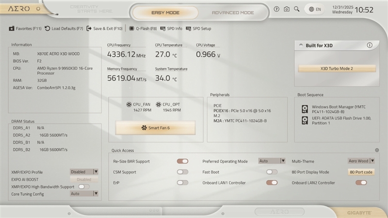实木元素亮眼！技嘉X870E AERO X3D WOOD主板评测：顶级性能搭配全新设计 DIY审美新高度
