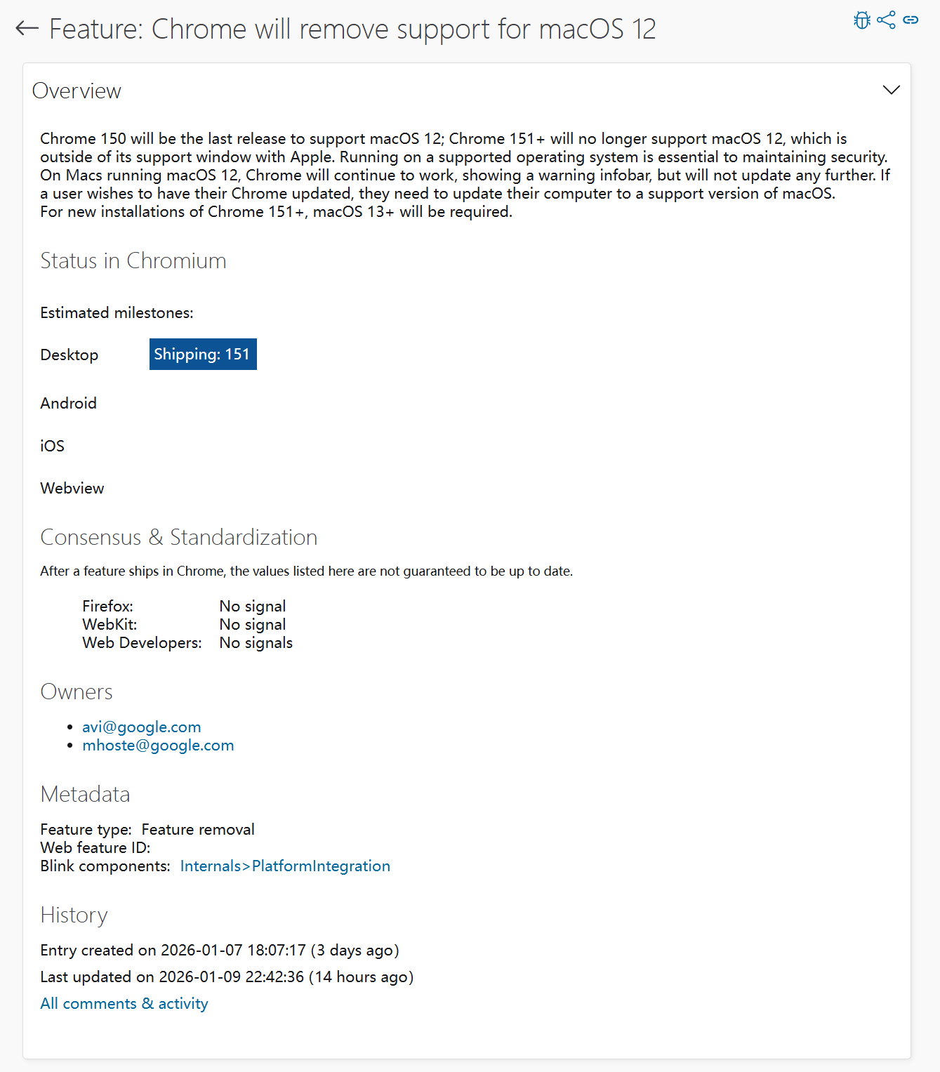 谷歌 Chrome 浏览器将不再支持苹果 macOS 12 Monterey 系统
