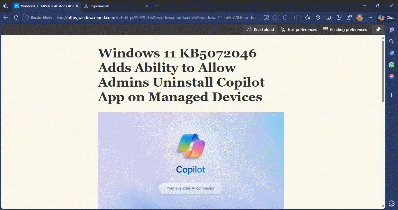 Canary 频道微软 Edge 浏览器改版沉浸式阅读器，工具栏被 AI 接管