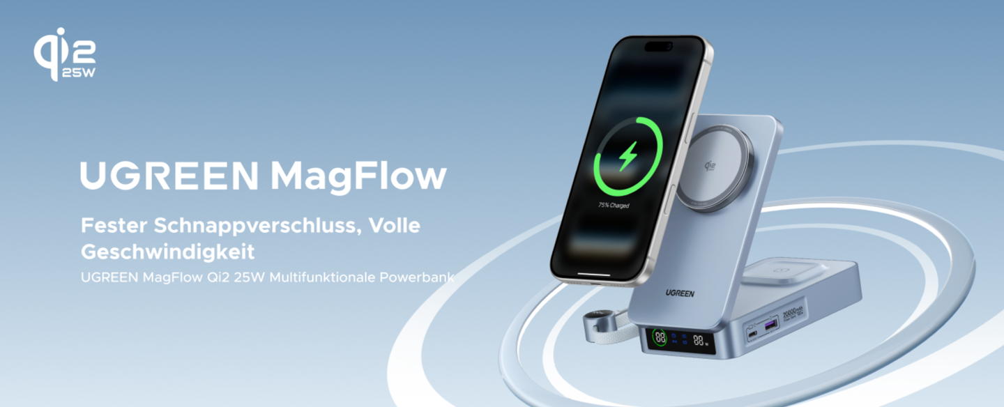 绿联推出 MagFlow 二合一 Magsafe 充电宝：20000mAh 容量，支持 Qi2 25W 无线、100W 有线快充