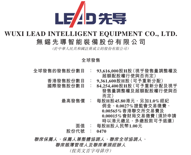 先导智能全球发售9361.6万股H股