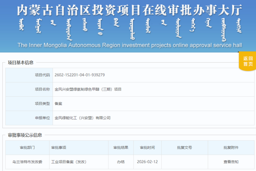内蒙古一绿氢制绿色甲醇项目获批
